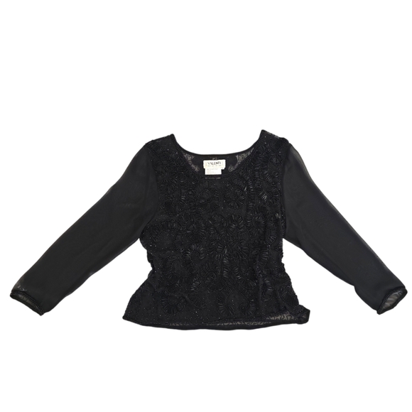 Valenti Franco Vintage Sheer Mesh Beaded Off The Shoulder Longsleeve Top - Picture 2 of 5
